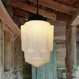 Lampe Pendante Géométrique En Verre Au Lait Blanc Vintage