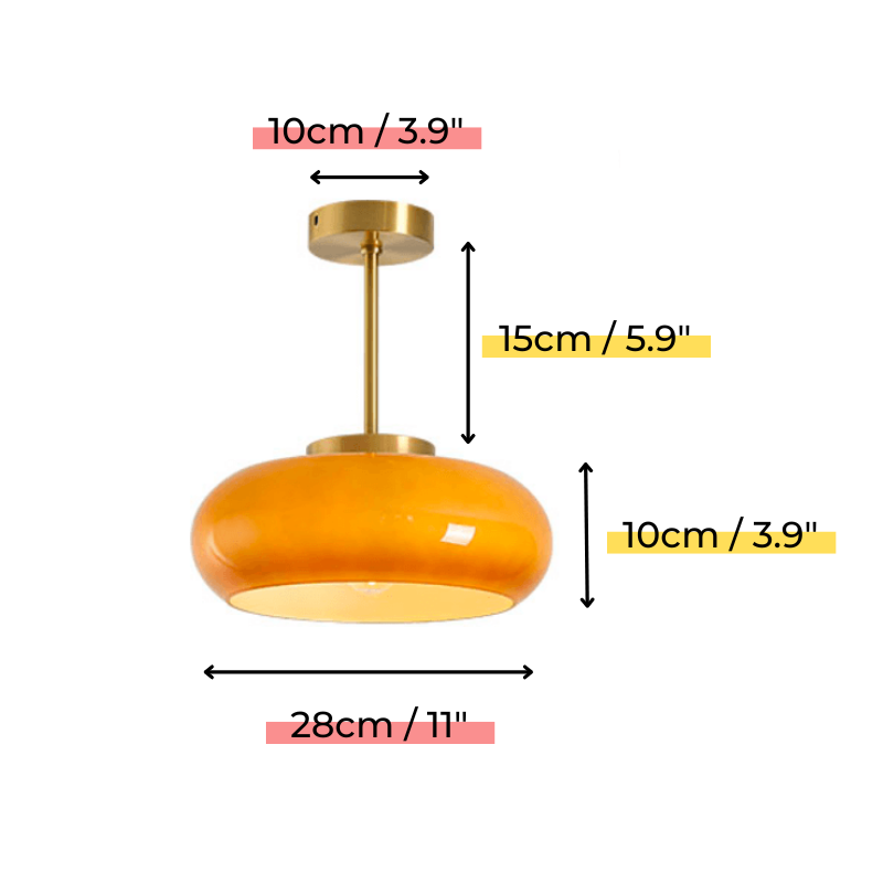 Domelight™ | 11" Plafonnier Vintage Semi Flush avec abat-jour en verre dôme orange