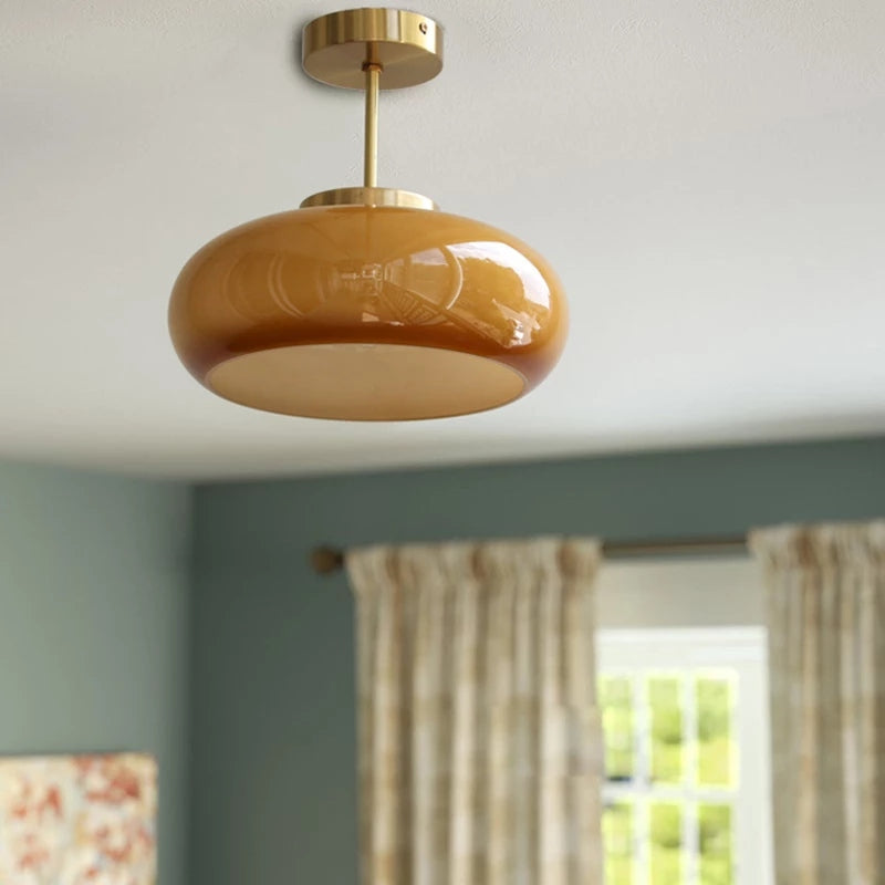 Domelight™ | 11" Plafonnier Vintage Semi Flush avec abat-jour en verre dôme orange