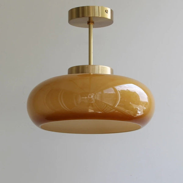 Domelight™ | 11" Plafonnier Vintage Semi Flush avec abat-jour en verre dôme orange