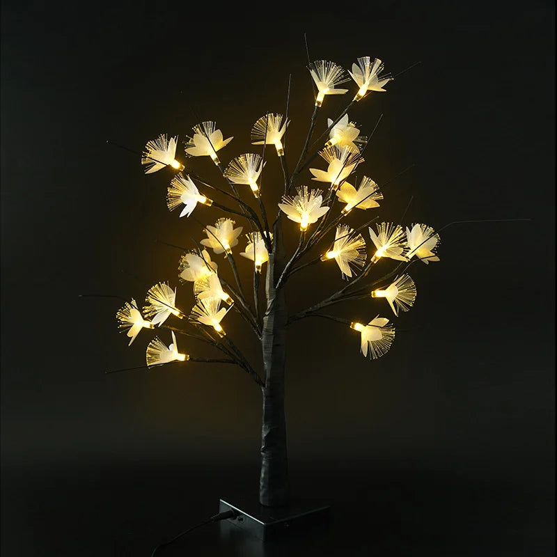 Lumière pour arbre à fleurs en fibre optique en bouleau blanc