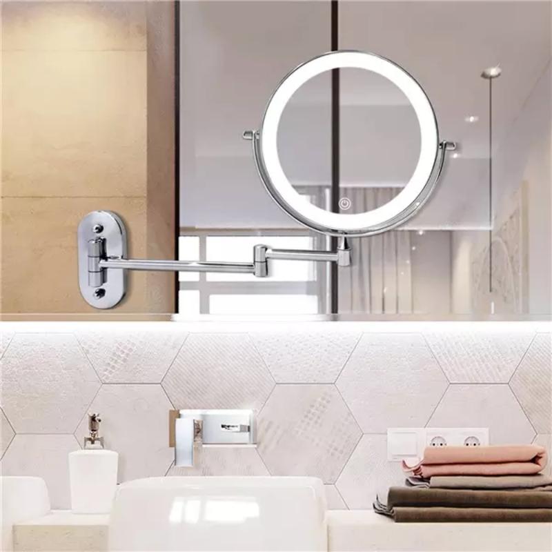 Argent chromé Miroir grossissant LED rechargeable pour le maquillage et la salle de bain