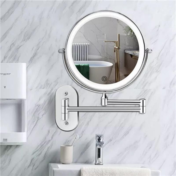 Argent chromé Miroir grossissant LED rechargeable pour le maquillage et la salle de bain