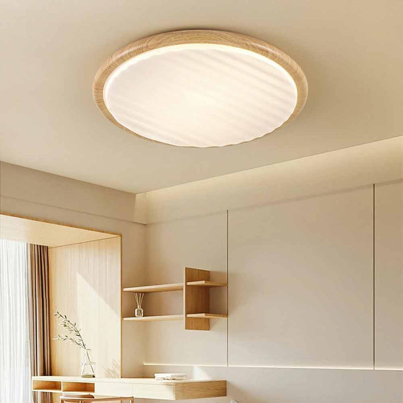 ronde en bois plié LED plafonnier chambre à coucher