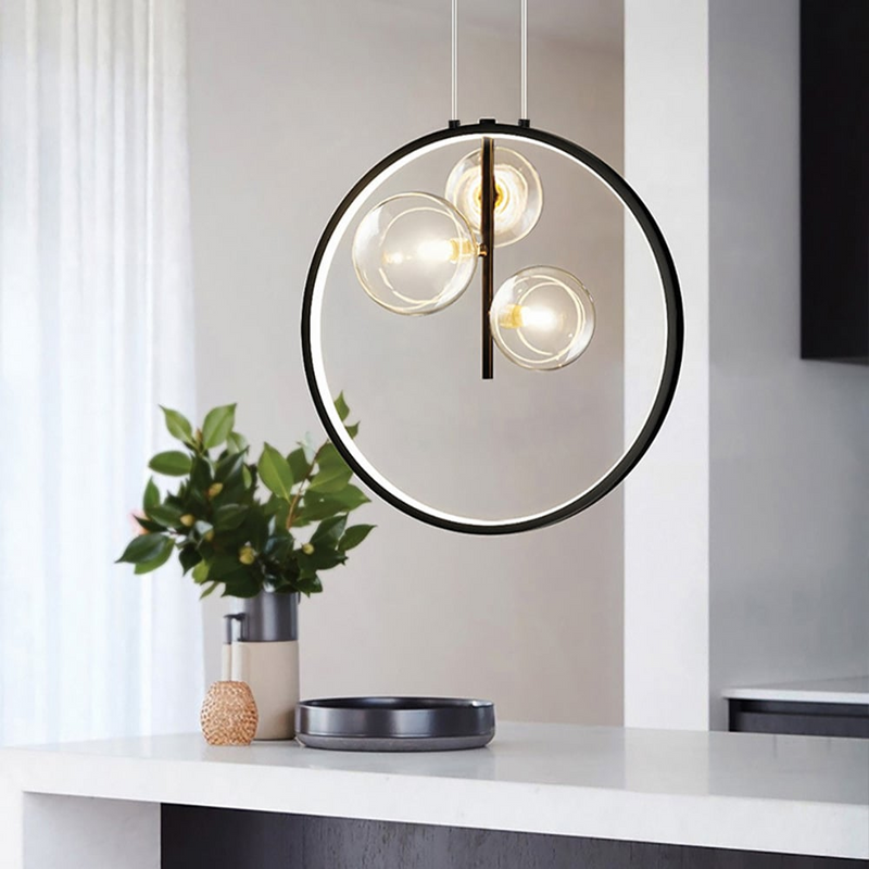 Suspension Noire Minimaliste en Verre Globe LED