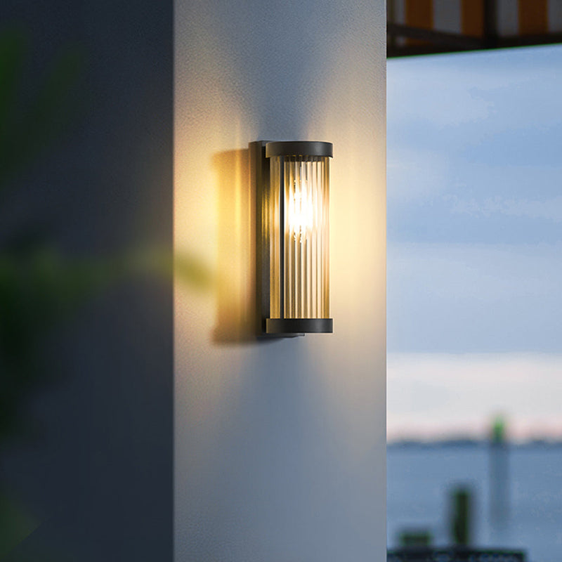 Lampe d'extérieur moderne cylindrique en métal et verre solaire IP65 étanche