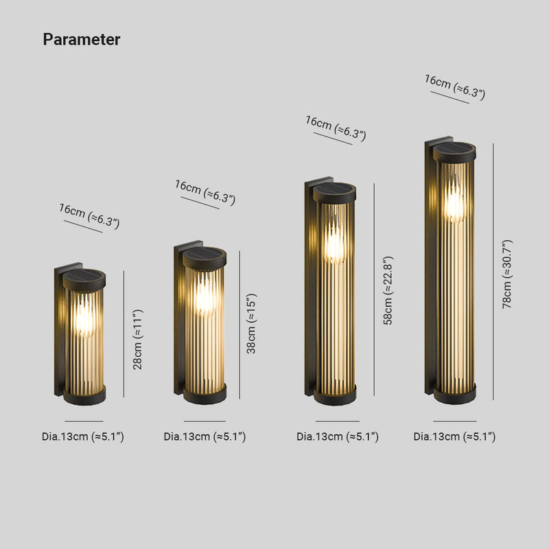 Lampe d'extérieur moderne cylindrique en métal et verre solaire IP65 étanche