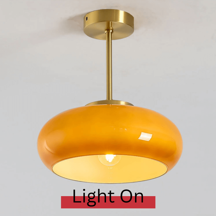 Domelight™ | 11" Plafonnier Vintage Semi Flush Avec Abat-Jour En Verre Dôme Orange