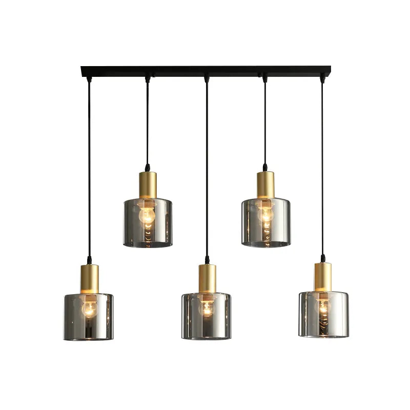 Suspension design en noir avec or et verre fumé