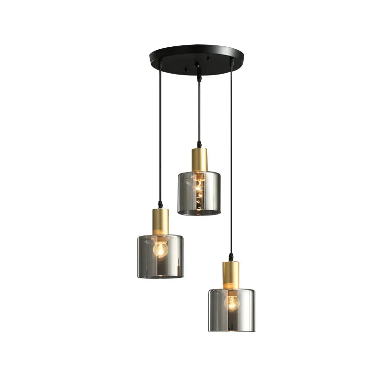 Suspension design en noir avec or et verre fumé