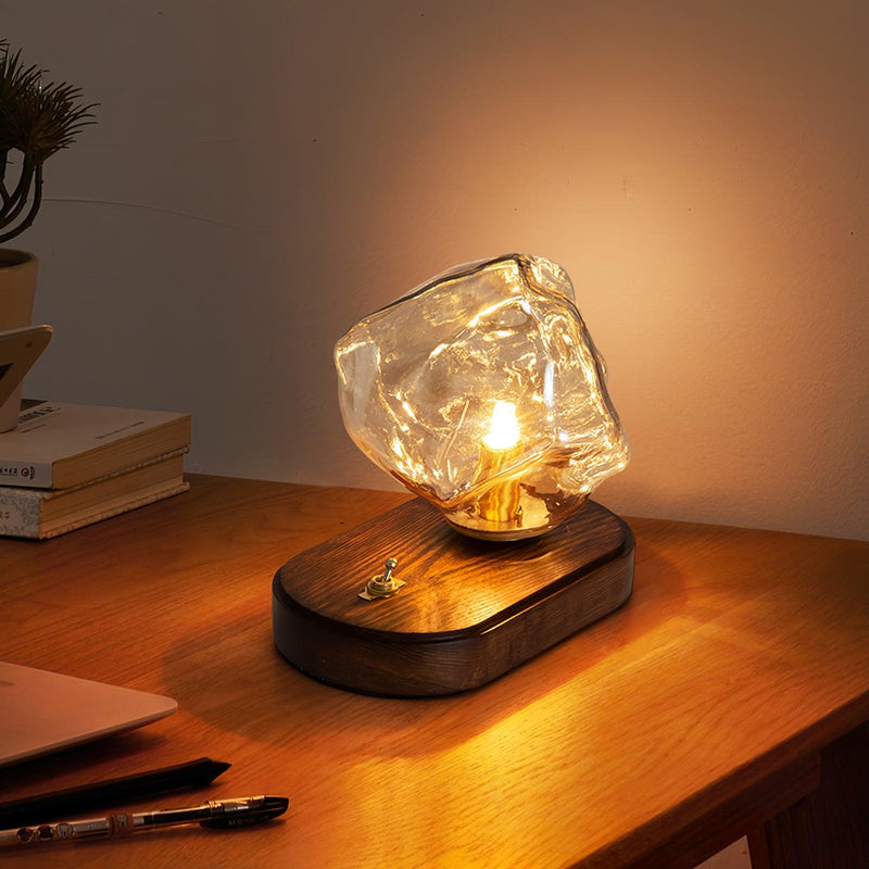 Lampe de table en verre en forme de pierre de glace