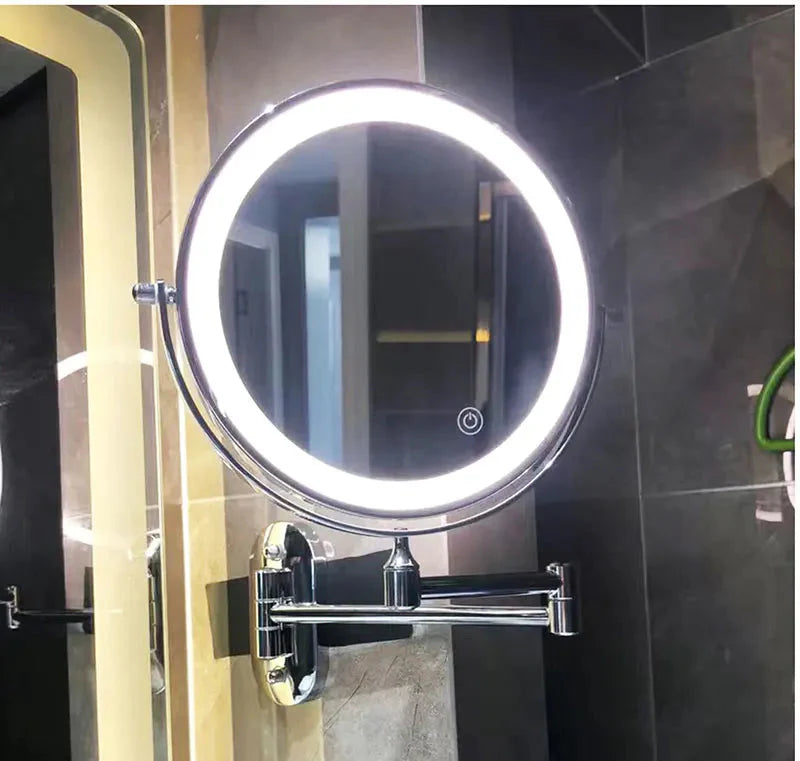 Miroir Grossissant À Led Noir Rechargeable Pour Le Maquillage Et La Salle De Bain