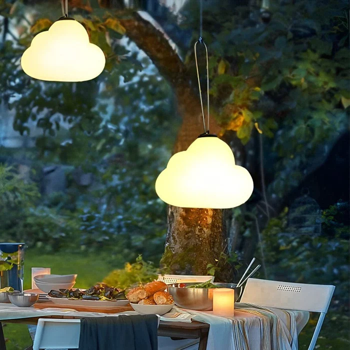 Suspension LED Minori Design Nuage Lait Blanc Métal/Acrylique Jardin