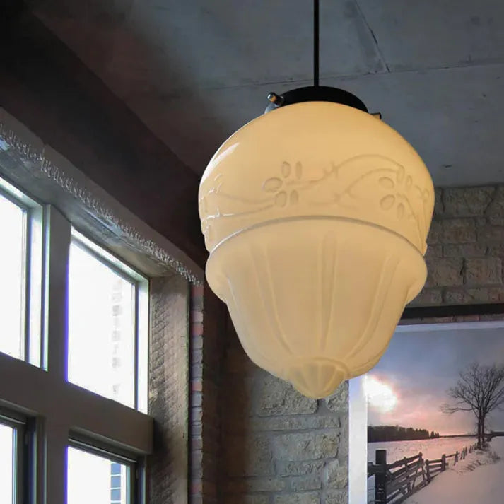 Lampe pendante géométrique en verre au lait blanc vintage