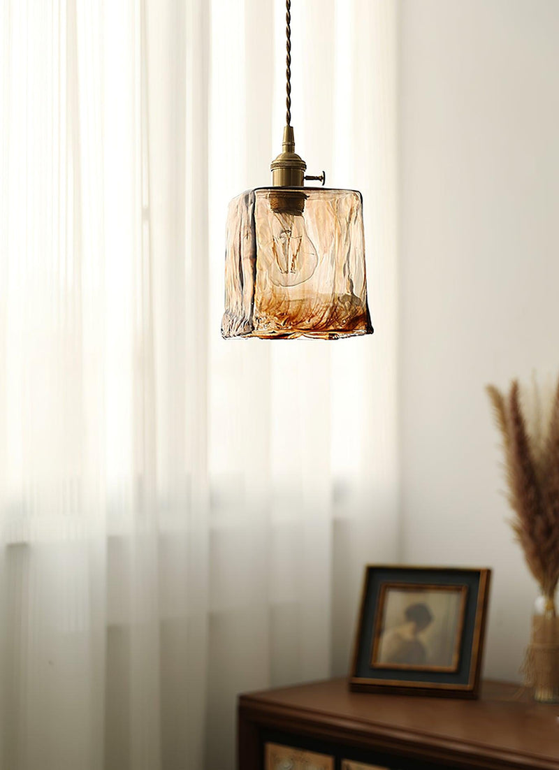 Lampe pendante vintage en verre brun