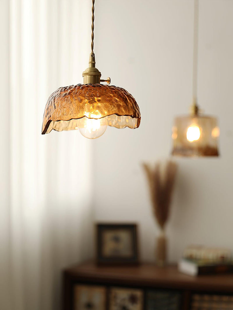 Lampe pendante vintage en verre brun