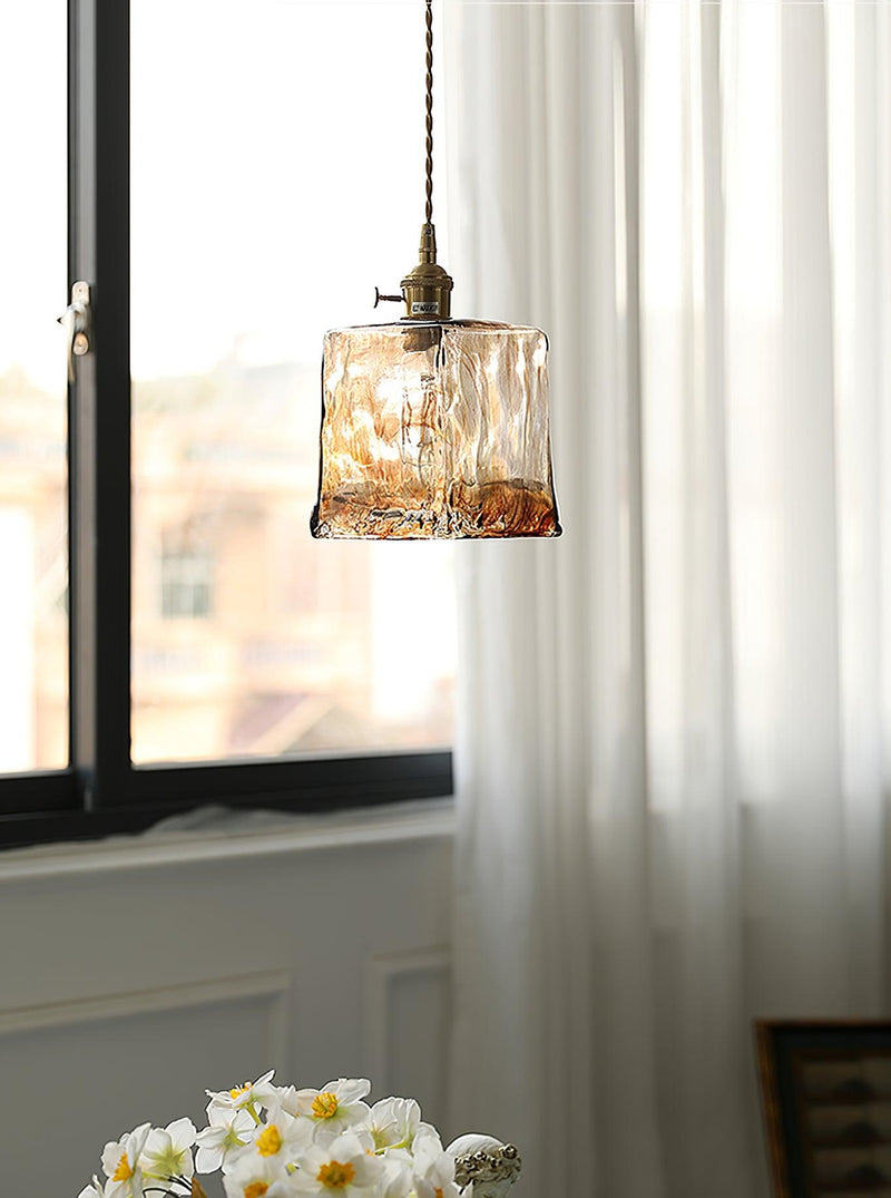 Lampe pendante vintage en verre brun