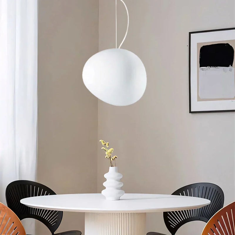 Lampe Pendante En Forme De Galet Blanc